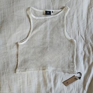 Thrills Lattice Boat Neck Cream Mesh Tank Top